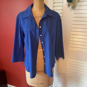 CHICO’S | deep blue button front blouse 2 (M)
